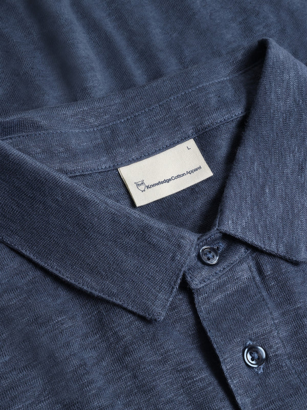 KnowledgeCotton Apparel - MEN Linen polo Polos 1226 Vintage Indigo