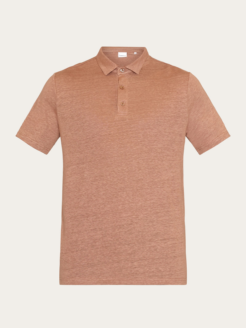 KnowledgeCotton Apparel - MEN Linen polo Polos 1437 Chocolate Malt