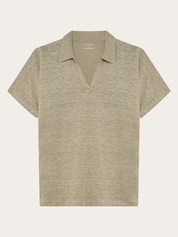 KnowledgeCotton Apparel - WMN Linen split neck polo T-shirts 1495 Twill