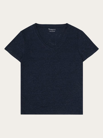 KnowledgeCotton Apparel - WMN Linen v-neck t-shirt T-shirts 1001 Total Eclipse