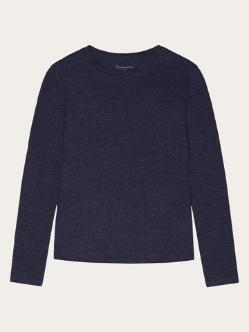 KnowledgeCotton Apparel - WMN Long sleeve linen t-shirt - GOTS/Vegan Long Sleeves 1001 Total Eclipse