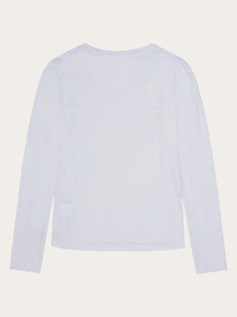 KnowledgeCotton Apparel - WMN Long sleeve linen t-shirt - GOTS/Vegan Long Sleeves 1010 Bright White