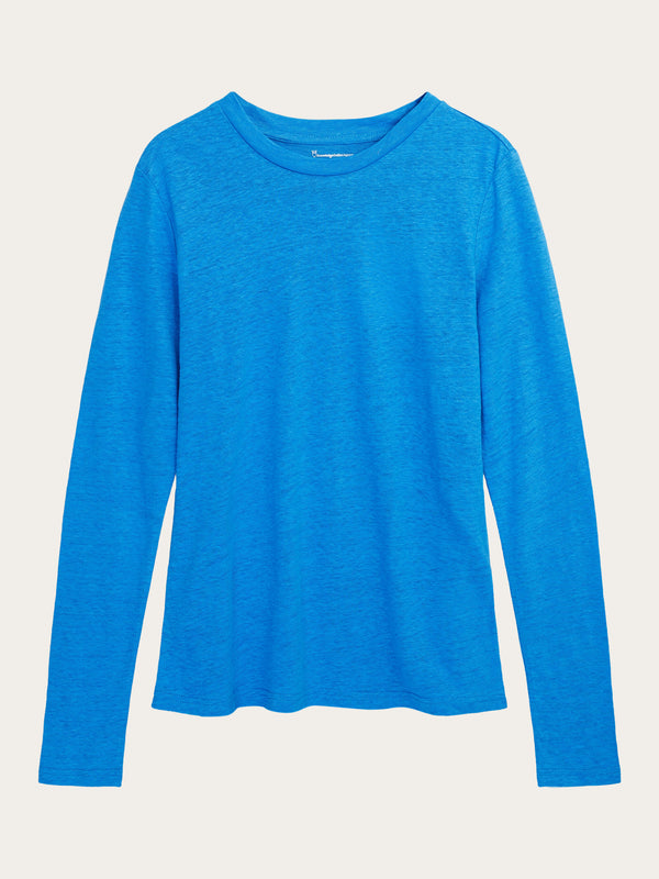 KnowledgeCotton Apparel - WMN Long sleeve linen t-shirt - GOTS/Vegan T-shirts 1445 Malibu Blue