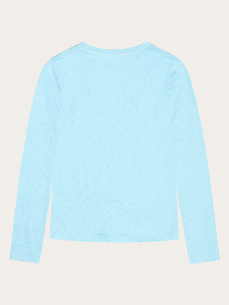 KnowledgeCotton Apparel - WMN Long sleeve linen t-shirt - GOTS/Vegan Long Sleeves 1480 Aqua-Esque