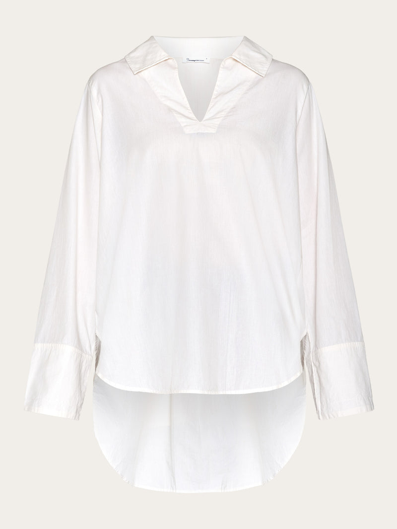 KnowledgeCotton Apparel - WMN Loose A-shape chambray shirt - GOTS/Vegan Shirts 1387 Egret