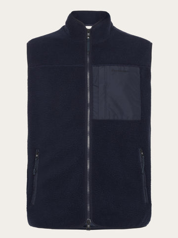 KnowledgeCotton Apparel - UNI Loose Fit Zip Fleece Vest GRS/Vegan Fleeces 1412 Night Sky