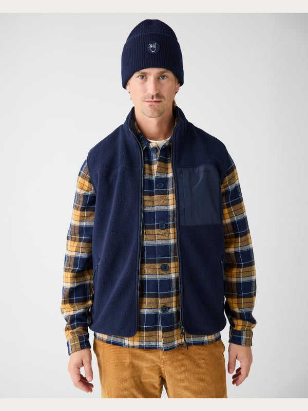 KnowledgeCotton Apparel - UNI Loose Fit Zip Fleece Vest GRS/Vegan Fleeces 1412 Night Sky
