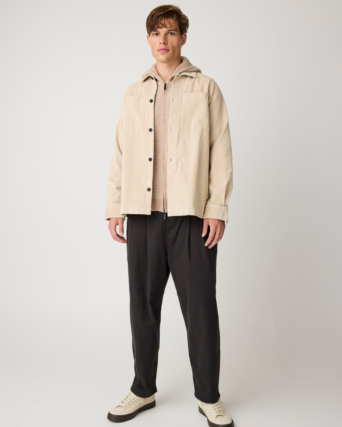 KnowledgeCotton Apparel - MEN Loose corduroy overshirt Overshirts 1228 Light feather gray
