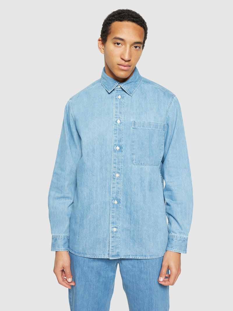 KnowledgeCotton Apparel - MEN Organic Cotton Natural Indigo Denim Shirt GOTS Shirts 3058 Light Blue denim