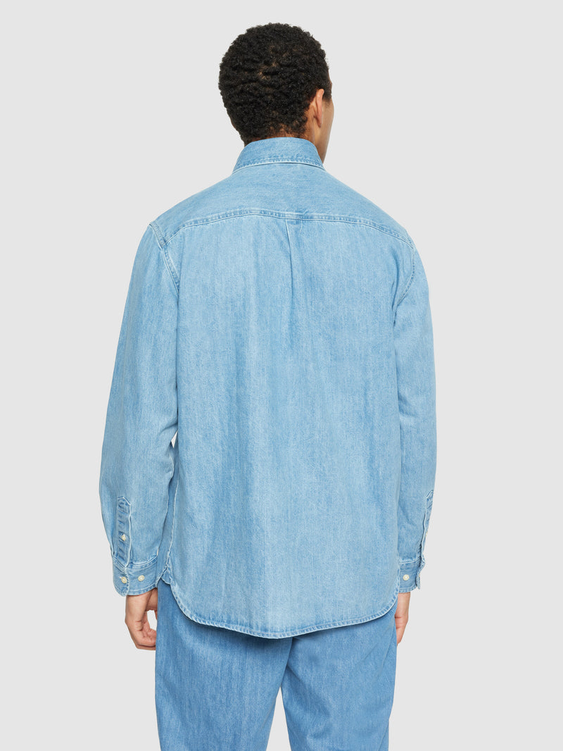 KnowledgeCotton Apparel - MEN Organic Cotton Natural Indigo Denim Shirt GOTS Shirts 3058 Light Blue denim