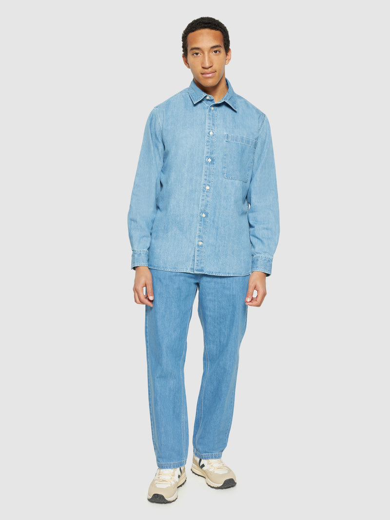 KnowledgeCotton Apparel - MEN Organic Cotton Natural Indigo Denim Shirt GOTS Shirts 3058 Light Blue denim