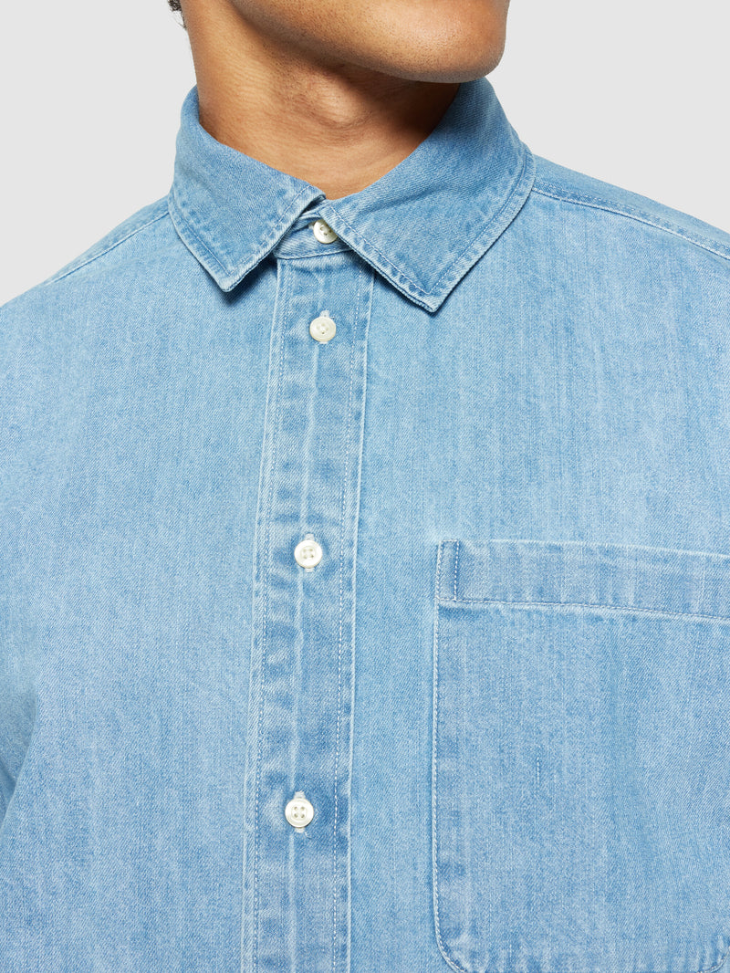 KnowledgeCotton Apparel - MEN Organic Cotton Natural Indigo Denim Shirt GOTS Shirts 3058 Light Blue denim