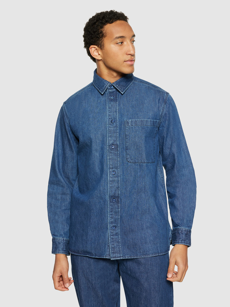 KnowledgeCotton Apparel - MEN Organic Cotton Natural Indigo Denim Shirt GOTS Shirts 3059 Dark Blue denim