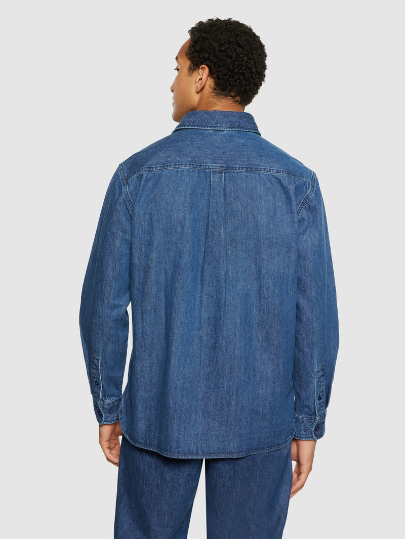 KnowledgeCotton Apparel - MEN Organic Cotton Natural Indigo Denim Shirt GOTS Shirts 3059 Dark Blue denim