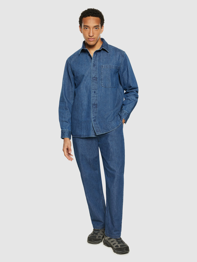 KnowledgeCotton Apparel - MEN Organic Cotton Natural Indigo Denim Shirt GOTS Shirts 3059 Dark Blue denim