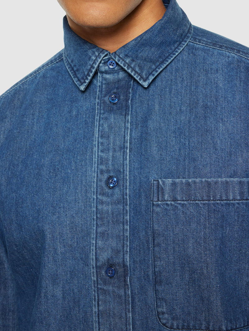 KnowledgeCotton Apparel - MEN Organic Cotton Natural Indigo Denim Shirt GOTS Shirts 3059 Dark Blue denim