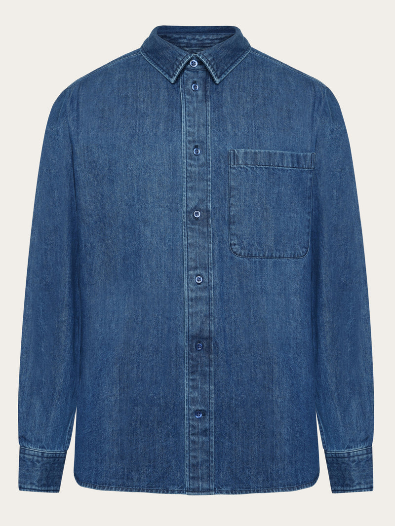 KnowledgeCotton Apparel - MEN Organic Cotton Natural Indigo Denim Shirt GOTS Shirts 3059 Dark Blue denim
