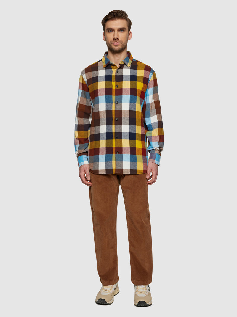 KnowledgeCotton Apparel - MEN Loose fit checked flannel shirt - GOTS/Vegan Shirts 7032 Multi check