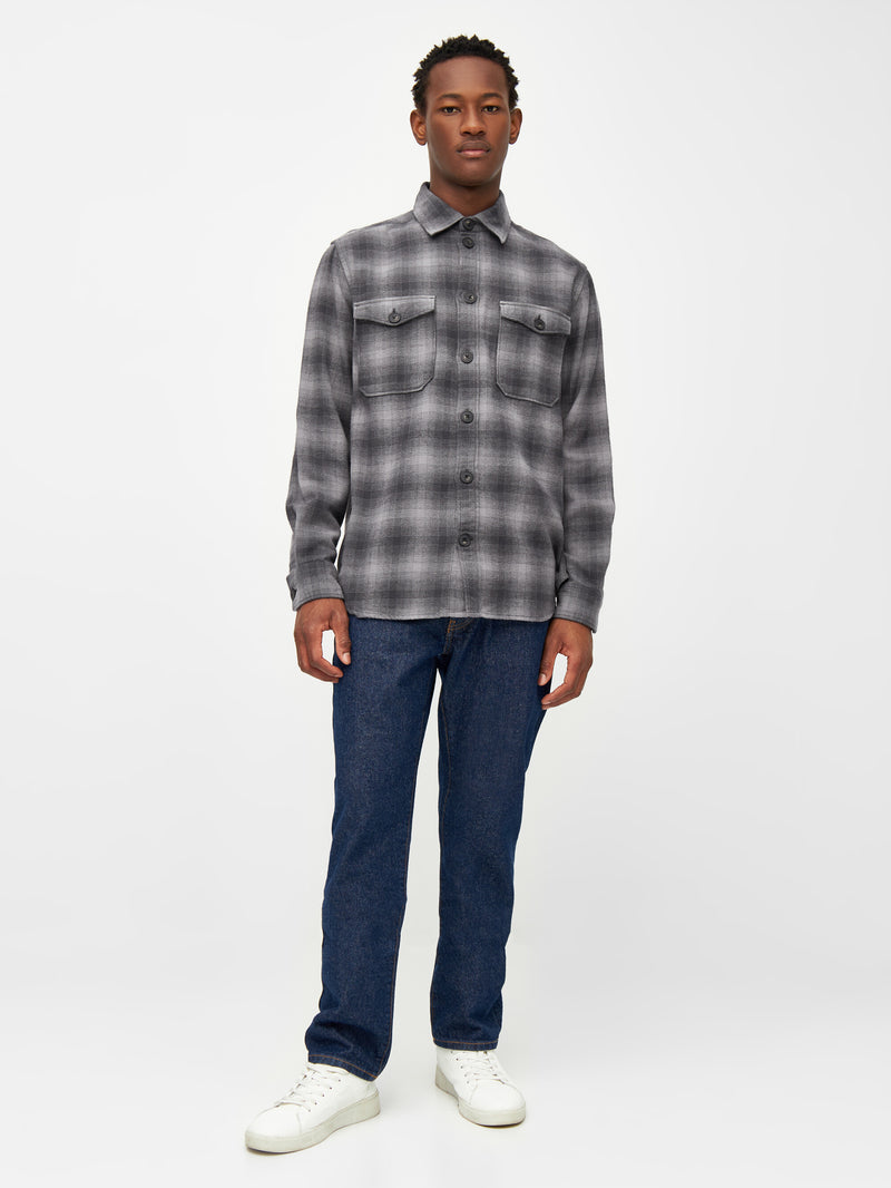 KnowledgeCotton Apparel - MEN Loose fit checkered flannel shirt Shirts 7031 Grey check