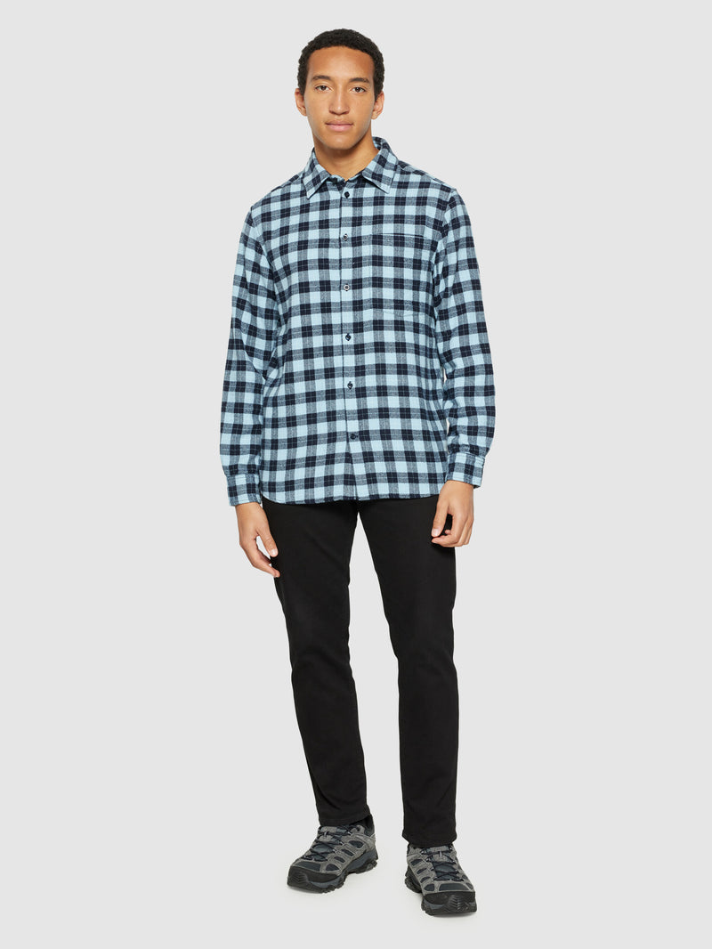 KnowledgeCotton Apparel - MEN Loose fit checkered shirt Shirts 7034 blue check