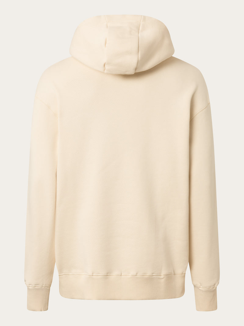 KnowledgeCotton Apparel - MEN Loose fit hood kangaroo pocket sweat with embroidery at chest Sweats 1348 Buttercream