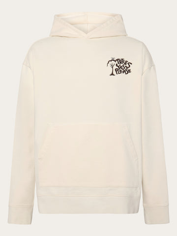 KnowledgeCotton Apparel - UNI Loose fit hood sweat Trees Yes Please print - GOTS/Vegan Sweats 1387 Egret