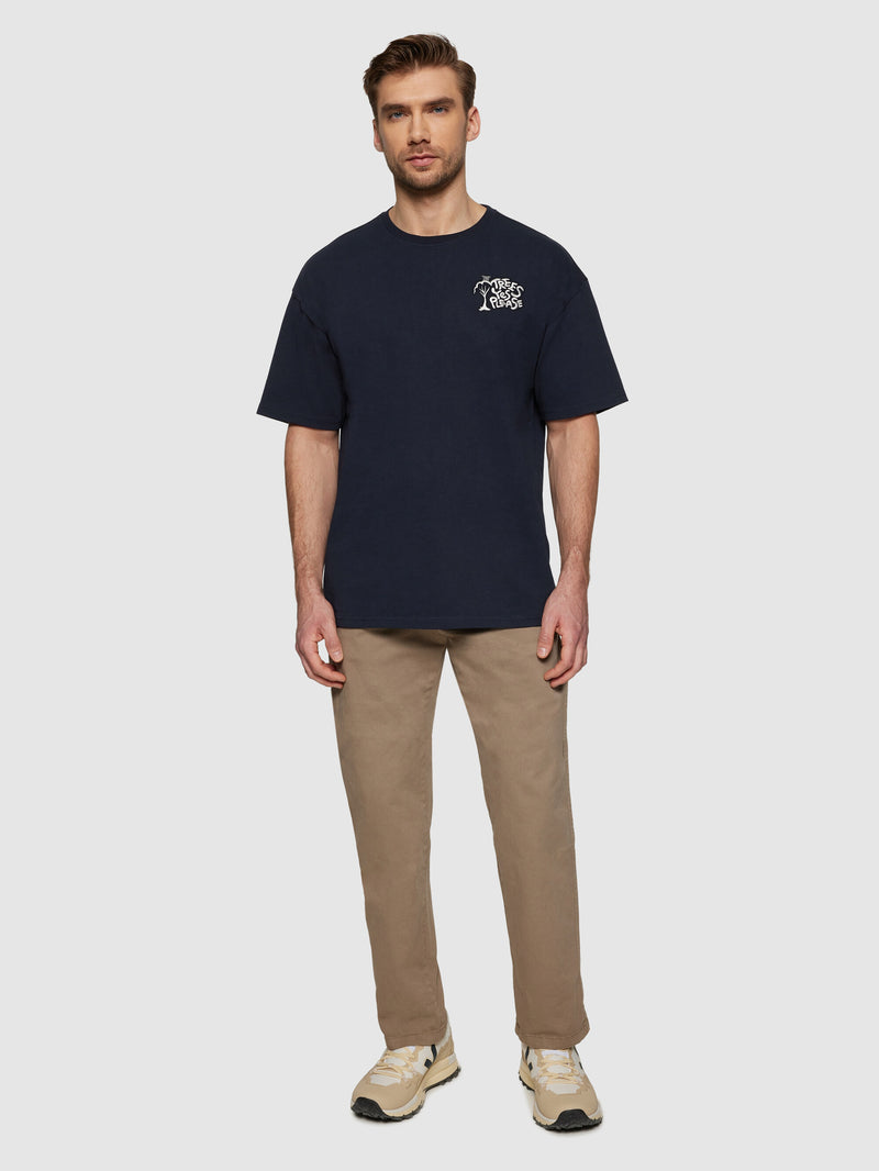 KnowledgeCotton Apparel - MEN Loose fit print t-shirt - GOTS/Vegan T-shirts 1412 Night Sky