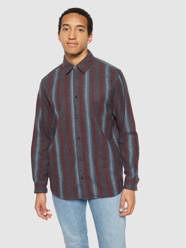 KnowledgeCotton Apparel - MEN Loose fit striped flannel shirt - GOTS/Vegan Shirts 8021 Blue stripe