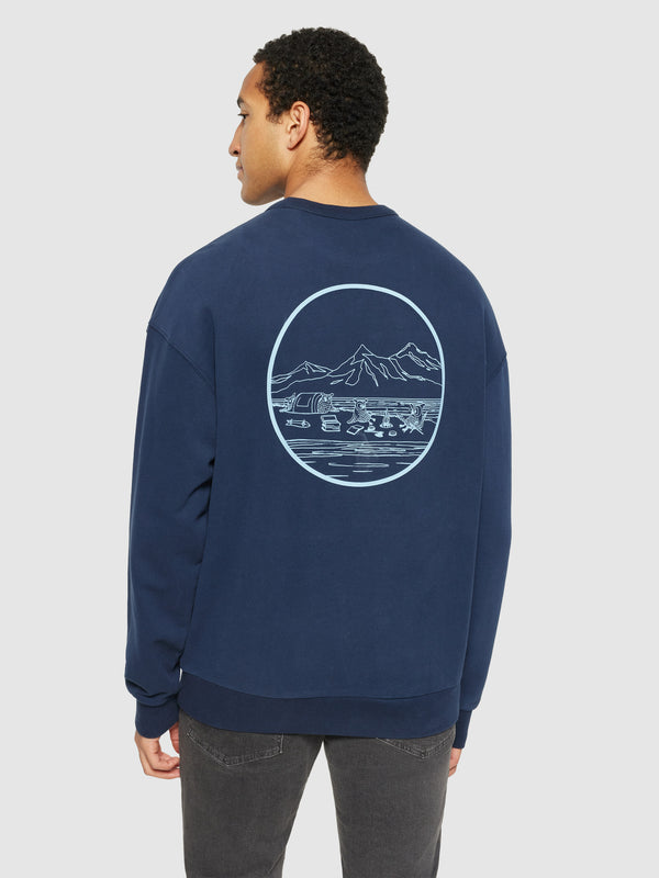 KnowledgeCotton Apparel - MEN Loose fit sweat owl chill camp print - Regenerative Organic Certified® - GOTS/Vegan Sweats 1412 Night Sky
