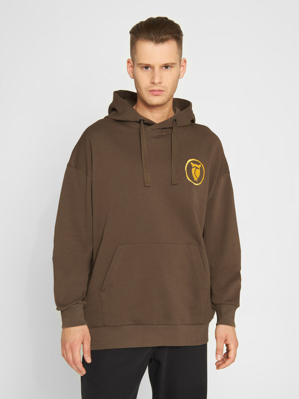 KnowledgeCotton Apparel - MEN Loose hood sweat with Urskog embr at chest Sweats 1388 Cub