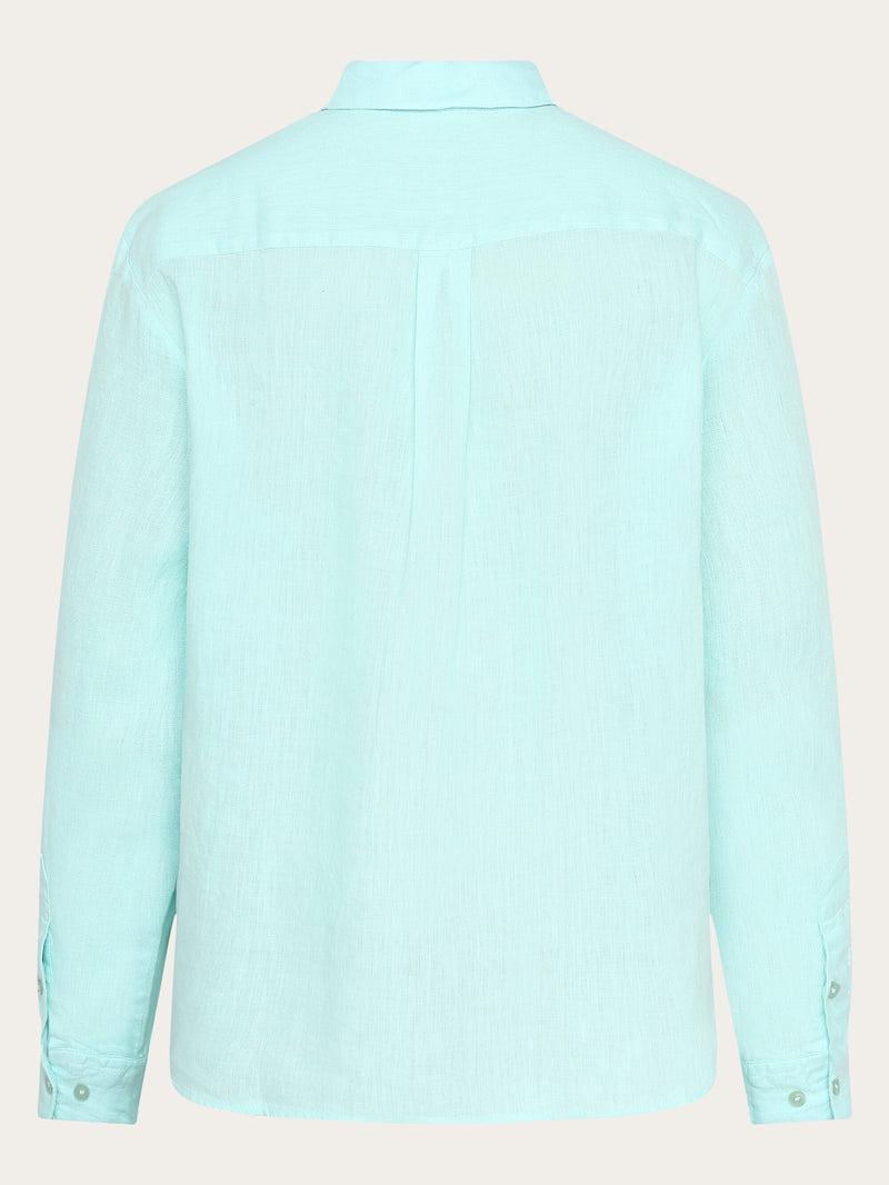 KnowledgeCotton Apparel - WMN Loose linen long sleeved shirt - GOTS/Vegan Shirts 1480 Aqua-Esque