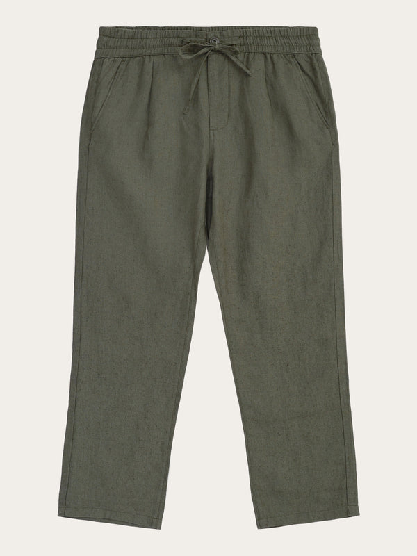 KnowledgeCotton Apparel - MEN Loose linen pant Pants 1068 Burned Olive