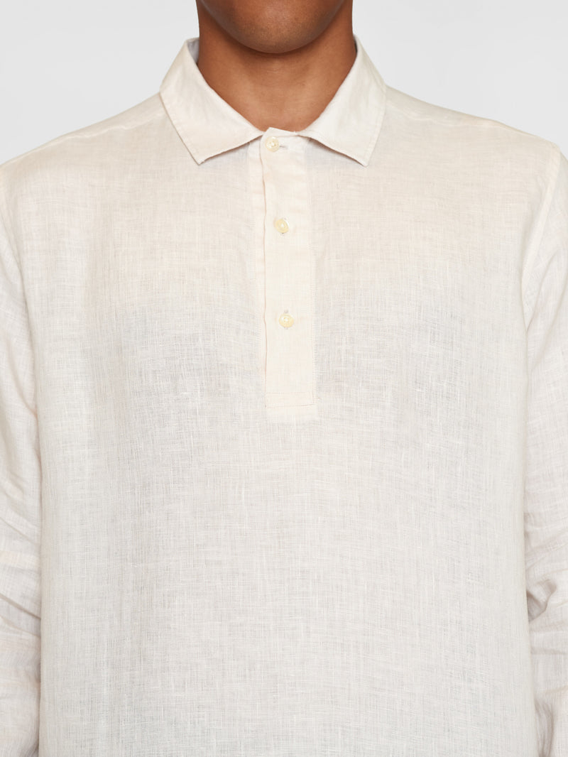KnowledgeCotton Apparel - MEN Loose linen polo shirt - GOTS/Vegan Shirts 1228 Light feather gray