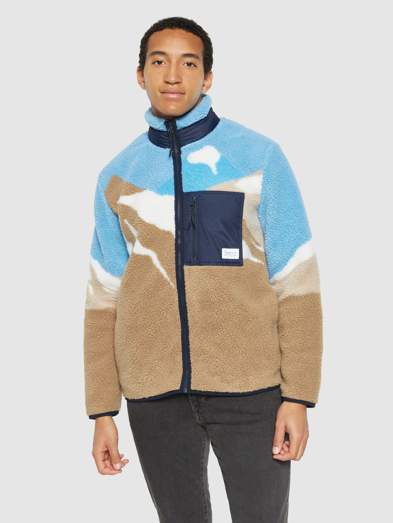 KnowledgeCotton Apparel - UNI Loose mountain teddy jacket - GRS/Vegan Fleeces 9921 Blue