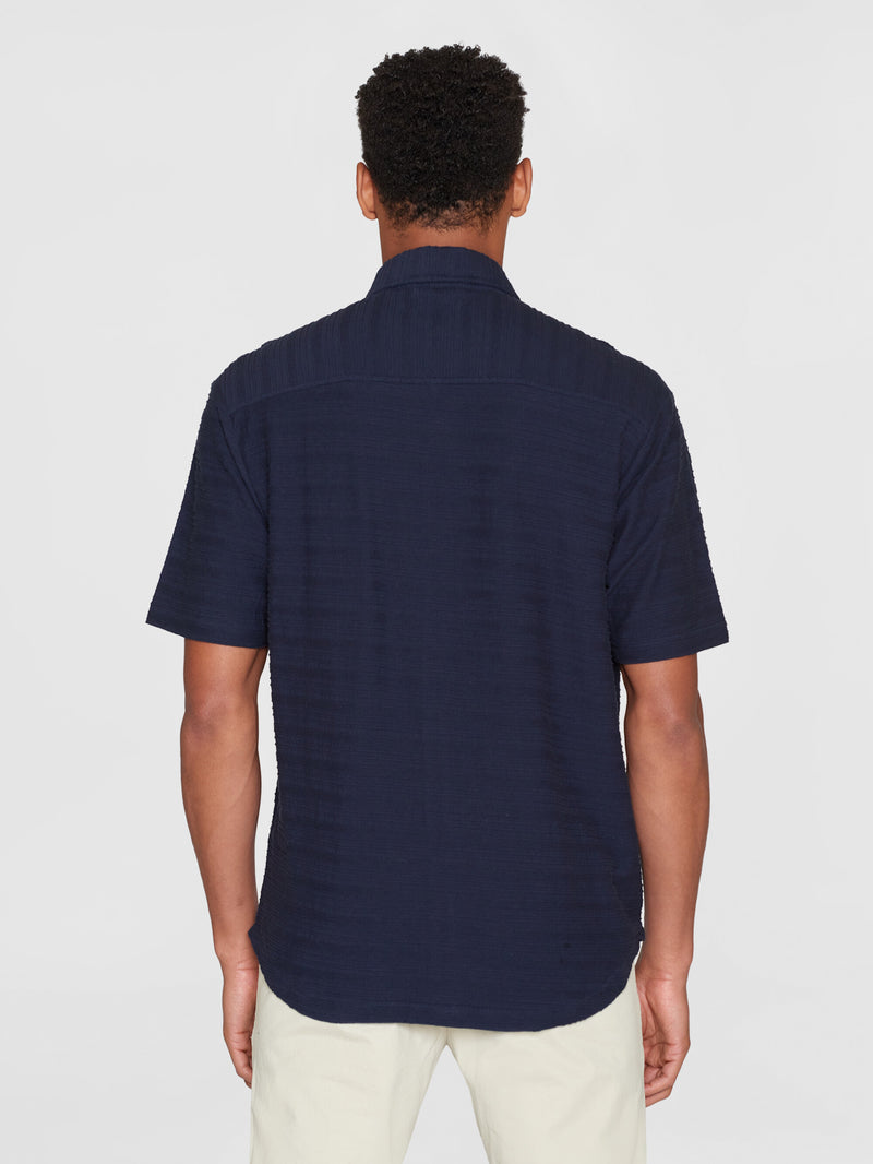 KnowledgeCotton Apparel - MEN Loose short sleeve cotton solid striped jersey shirt GOTS/Vegan Shirts 1412 Night Sky