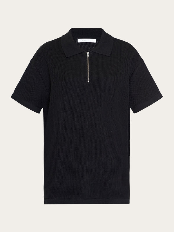 KnowledgeCotton Apparel - WMN Loose short sleeve polo - GOTS/Vegan T-shirts 1300 Black Jet