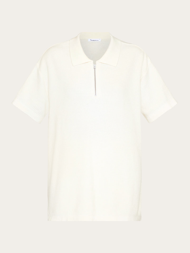 KnowledgeCotton Apparel - WMN Loose short sleeve polo - GOTS/Vegan T-shirts 1387 Egret