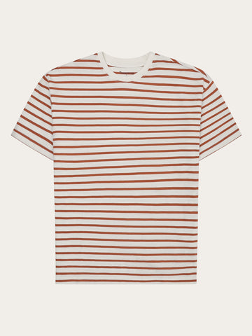 KnowledgeCotton Apparel - MEN Loose striped t-shirt T-shirts 8025 Red Stripe