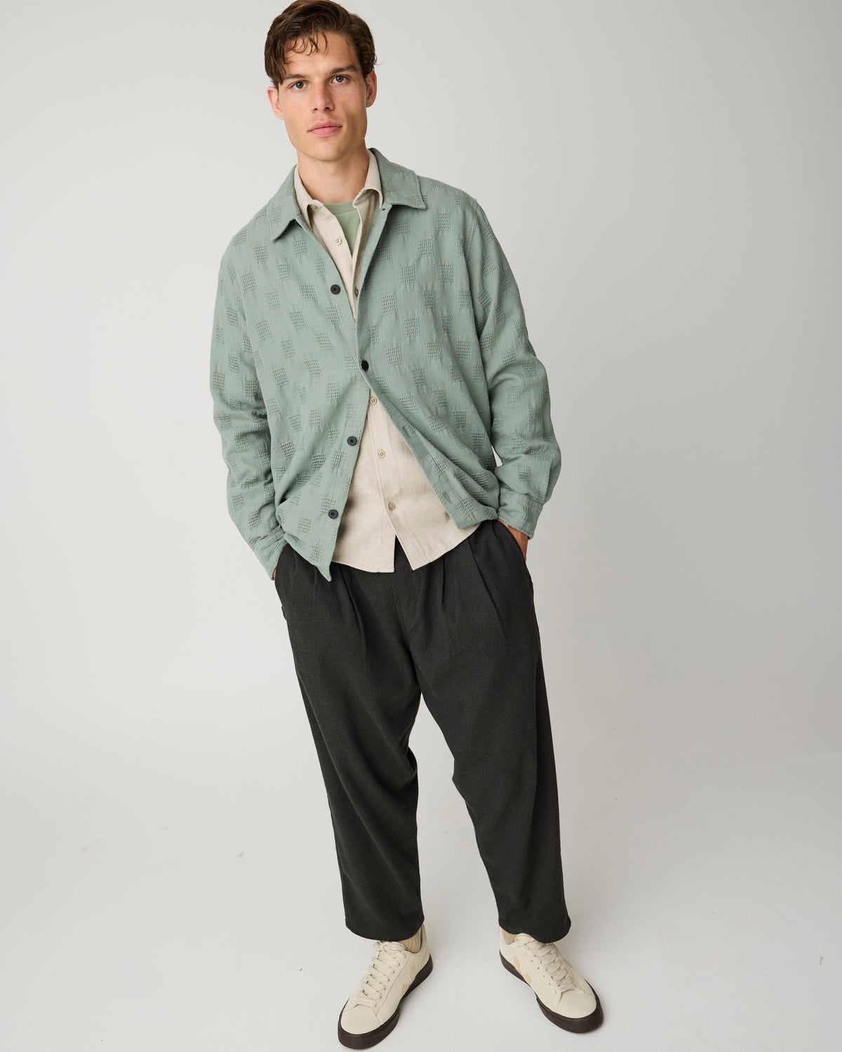 KnowledgeCotton Apparel - MEN Loose structure overshirt Overshirts 1396 Lily Pad
