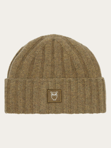 KnowledgeCotton Apparel - UNI Low wool 5x4 rib beanie - RWS Hats 1100 Dark Olive