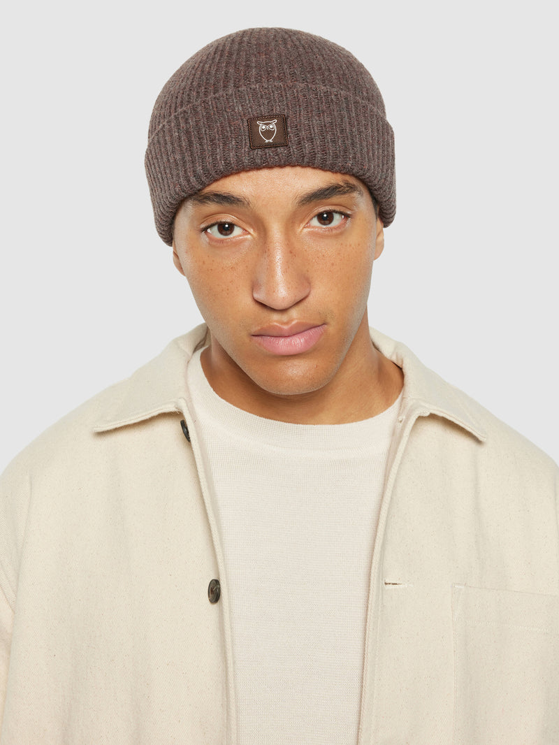 KnowledgeCotton Apparel - UNI Low wool rib beanie Hats 1243 Demitasse (brown)