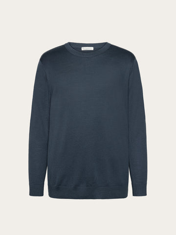 KnowledgeCotton Apparel - MEN Merino crew neck sweater Knits 1226 Vintage Indigo