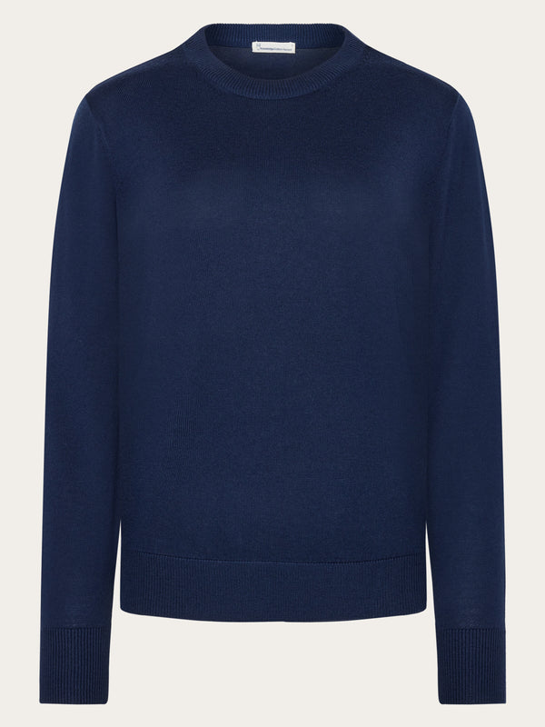 KnowledgeCotton Apparel - WMN Merino crew neck sweater Knits 1001 Total Eclipse