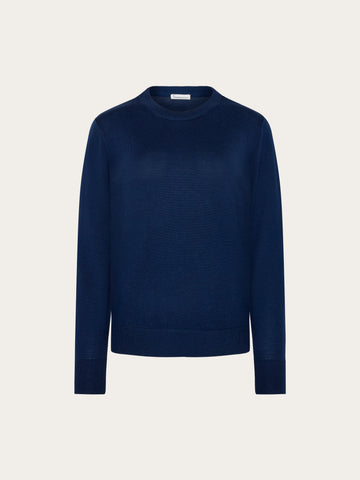 KnowledgeCotton Apparel - WMN Merino crew neck sweater Knits 1001 Total Eclipse