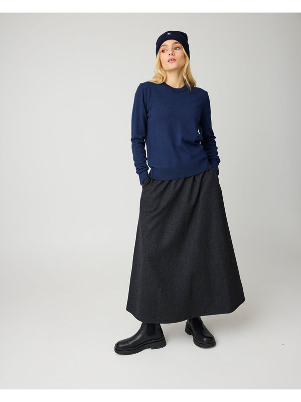 KnowledgeCotton Apparel - WMN Merino crew neck sweater Knits 1001 Total Eclipse
