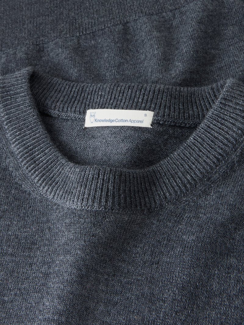 KnowledgeCotton Apparel - WMN Merino crew neck sweater Knits 1073 Dark Grey Melange