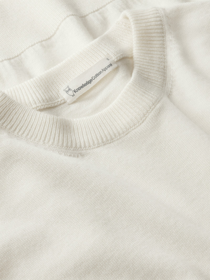KnowledgeCotton Apparel - WMN Merino crew neck sweater Knits 1387 Egret