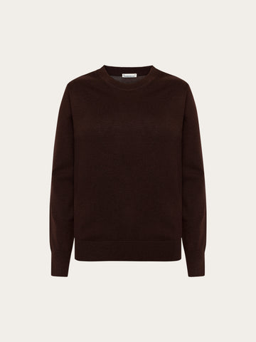 KnowledgeCotton Apparel - WMN Merino crew neck sweater Knits 1487 Chocolate Torte