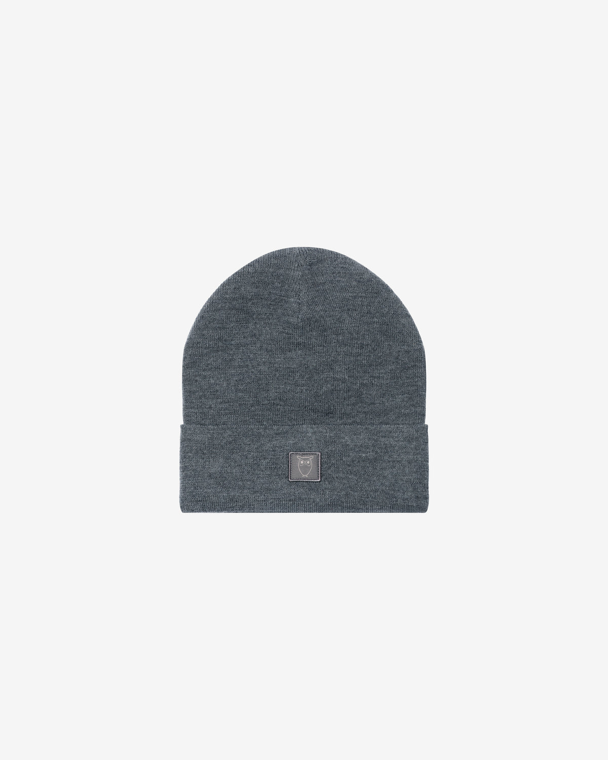 KnowledgeCotton Apparel - UNI Merino double layer badge beanie Hats 1073 Dark Grey Melange