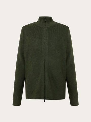 KnowledgeCotton Apparel - MEN Merino full zip sweater Knits 1068 Burned Olive